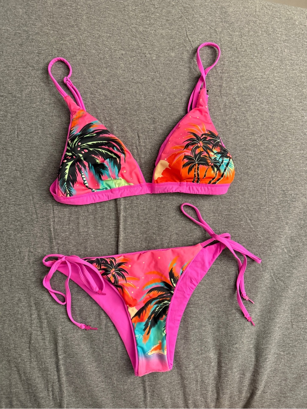 Maaji Pink Tropical Palm Triangle Bikini Set